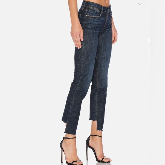 FRAME Denim 9 Le High Straight Reverse Step Hem Jeans 26 Raw Edge Ankle Crop - Picture 1 of 14